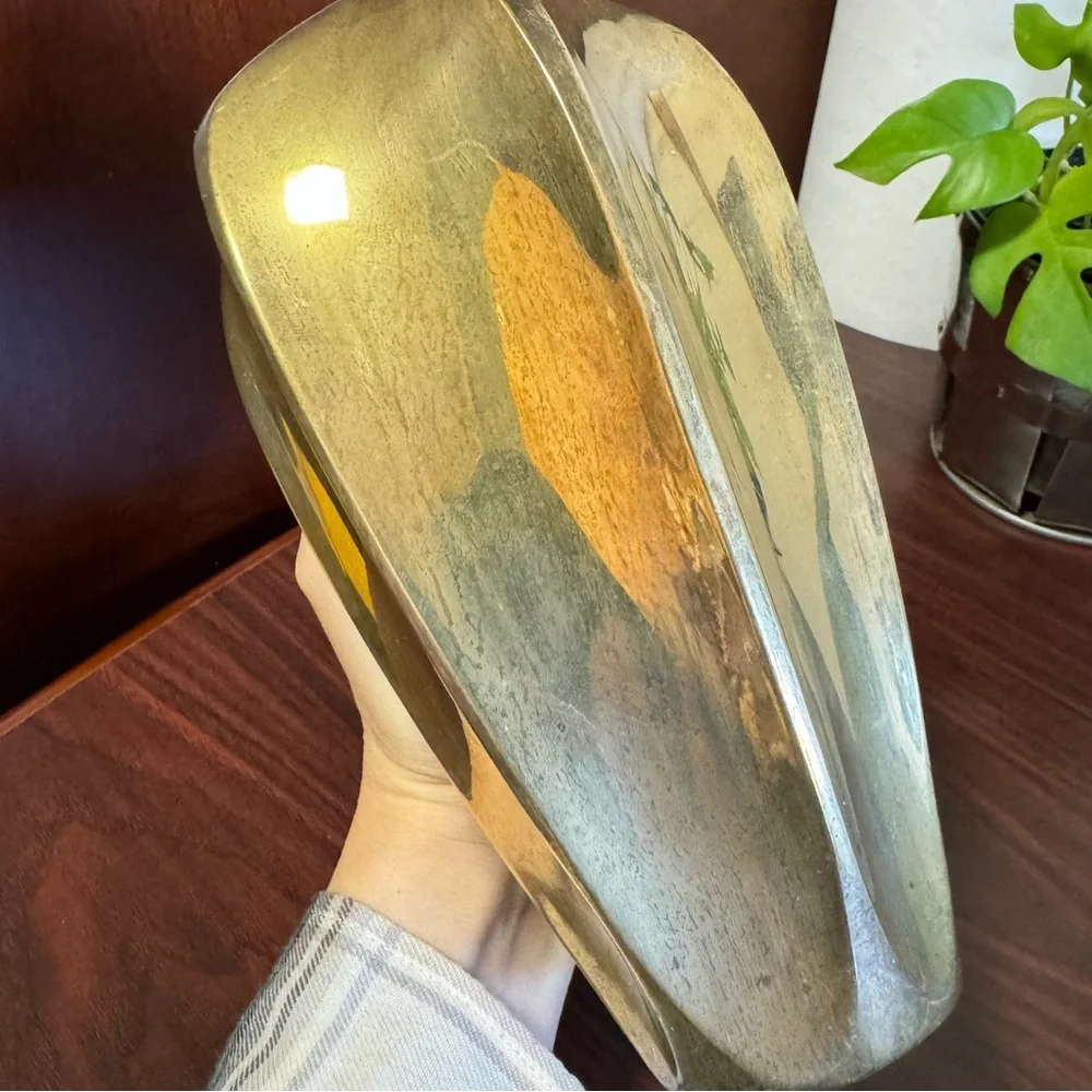 Vintage Solid Brass Hexagonal Faceted Decorative Flower Vase 7.25” Made In India